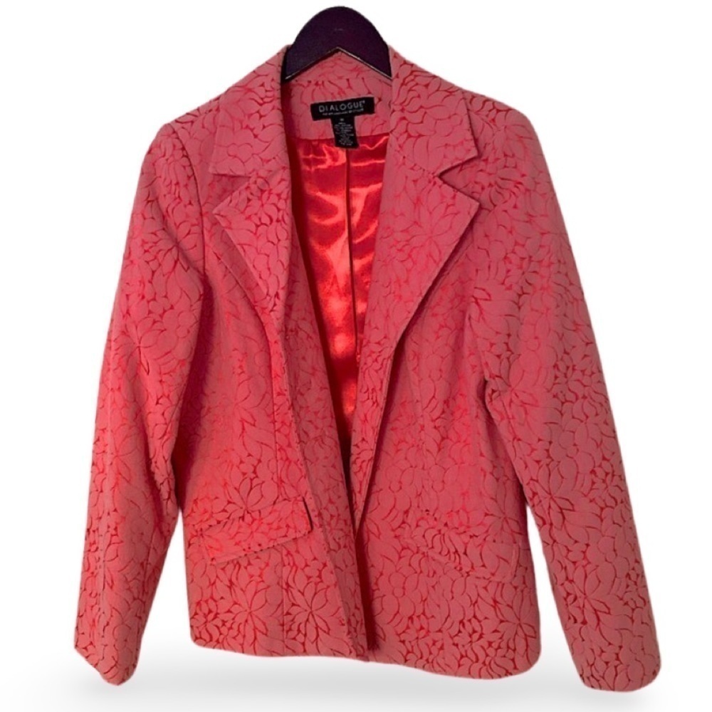 Vintage Dialogue Women’s Floral Embossed Button-Up Collard Coral Lined Blazer 10